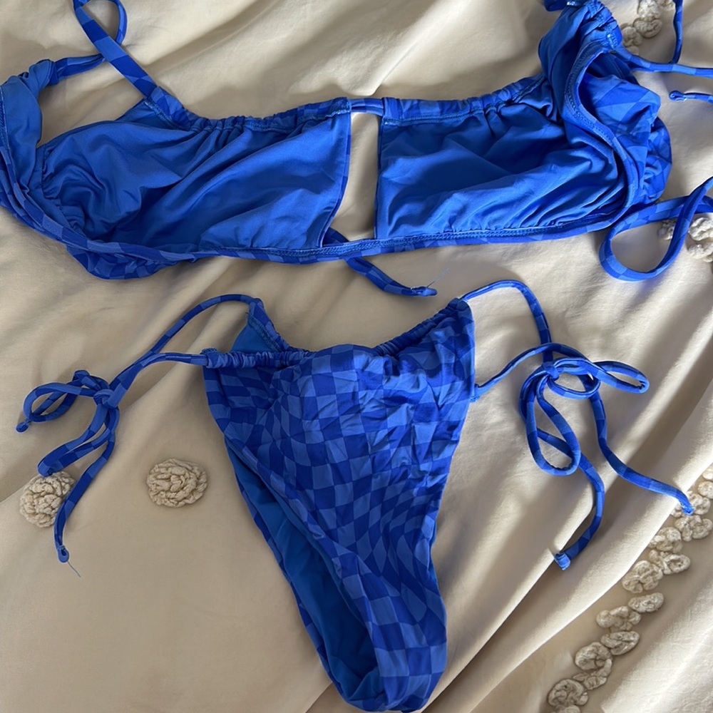 Garage Blue Checkered String Bikini - image 2